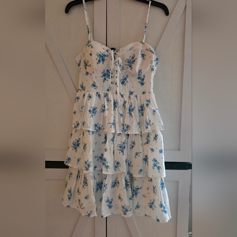 Blu Pepper Blue Floral Tiered Kids Dress
